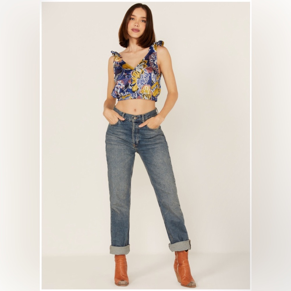 Free People SZ M Women's Weekend In Montauk Floral Cropped Tank Top $58 retail